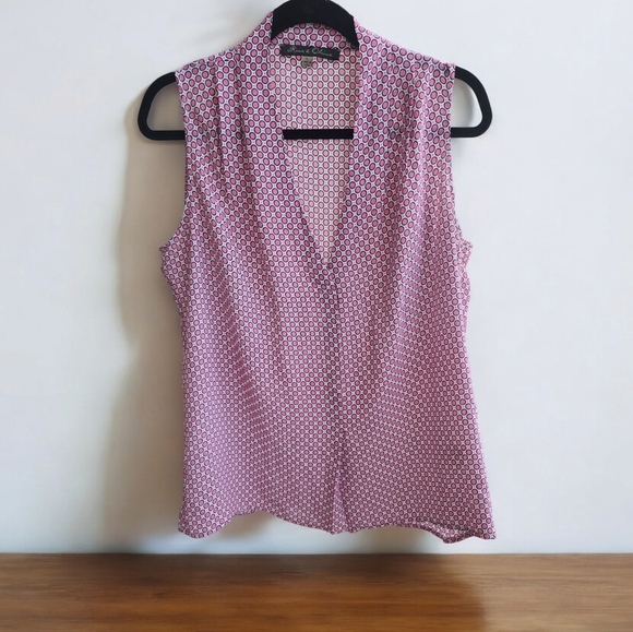 Rose & Olive pink polka dot V-Neck sleeveless pleated flowy blouse Xl - Picture 9 of 9